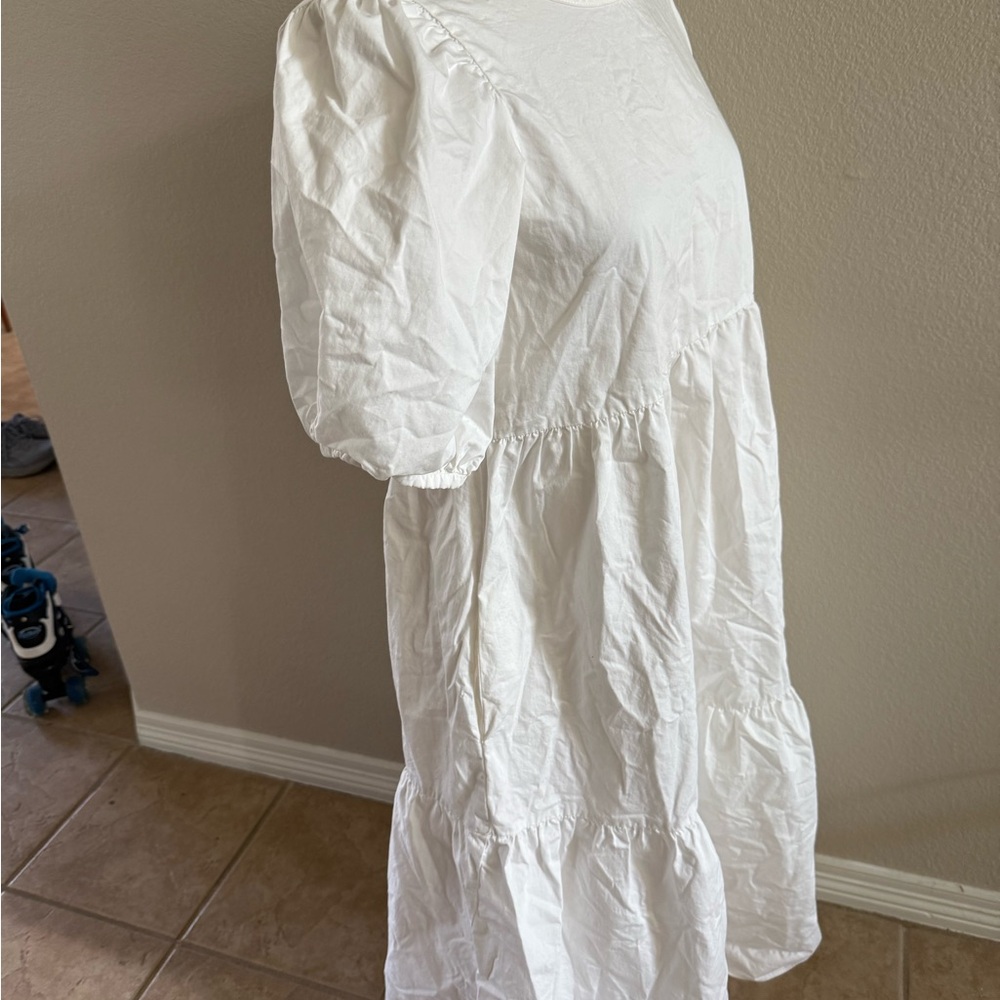 Zara Women's Dress Cotton Long Maxi Small White Tiered Puff Sleeve - Picture 6 of 8